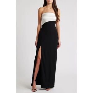 NWT. Lulu's, Large, Black & White, Color Block, Strapless Gown